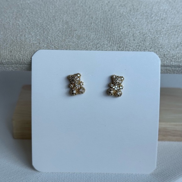 Cute Teddy Bear Gold Stud Earrings - Picture 3 of 6